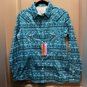Panhandle Size M Blue Aztec Print Western Shirt NWT